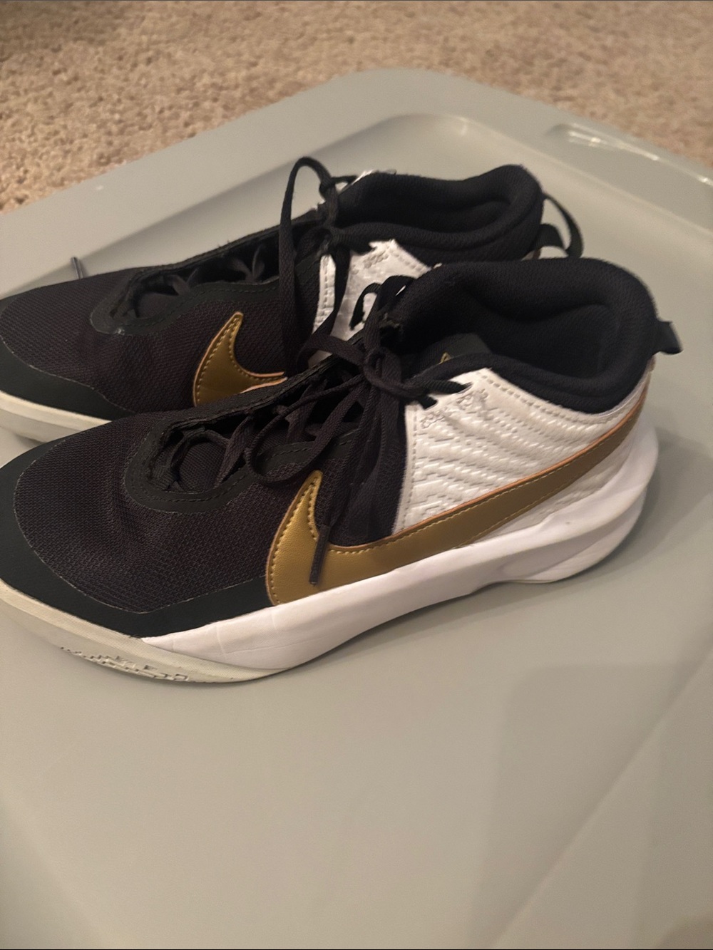 Nike Kids Hustle DX Basketball Black White and Gold Low-Top Sneakers 5Y